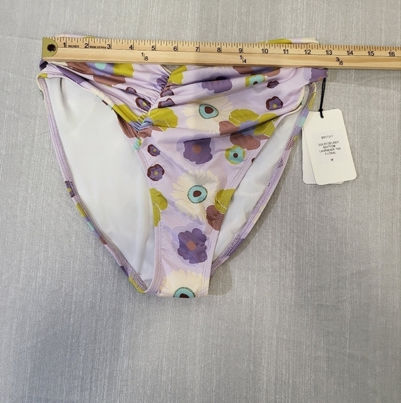 Beth Richards Swim Bottom Womens M Delrey‎ Floral 70s Ruched Side High Waisted - Picture 10 of 10